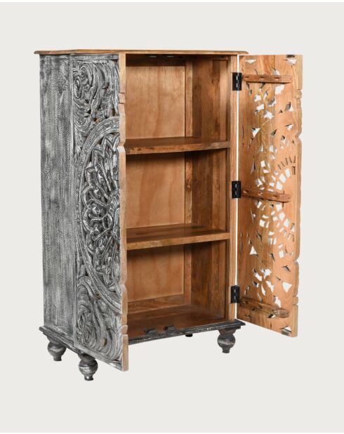 Lotus-Petit armoire cérusé en bois massif de manguier