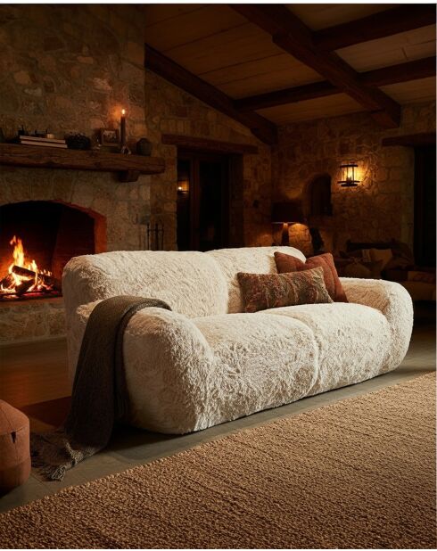 Teddy - Canapé 2 places en tissu fourrure imitation mouton