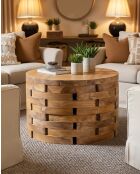 Brickle - Table basse ronde en bois de teck massif