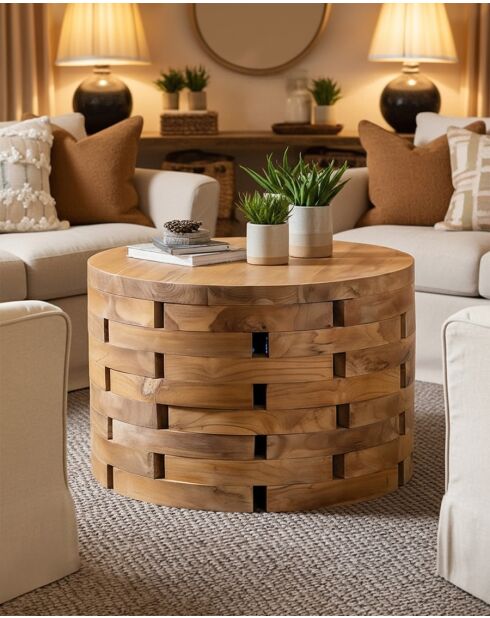 Brickle - Table basse ronde en bois de teck massif