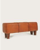 Tula - Banc rembourré en teck massif et cuir marron