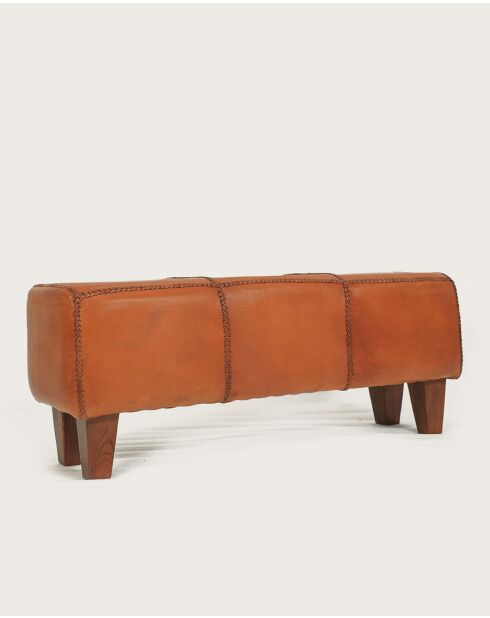 Tula - Banc rembourré en teck massif et cuir marron