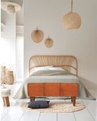 Tula - Banc rembourré en teck massif et cuir marron