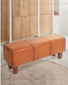 Tula - Banc rembourré en teck massif et cuir marron