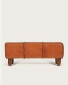 Tula - Banc rembourré en teck massif et cuir marron