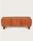 Tula - Banc rembourré en teck massif et cuir marron