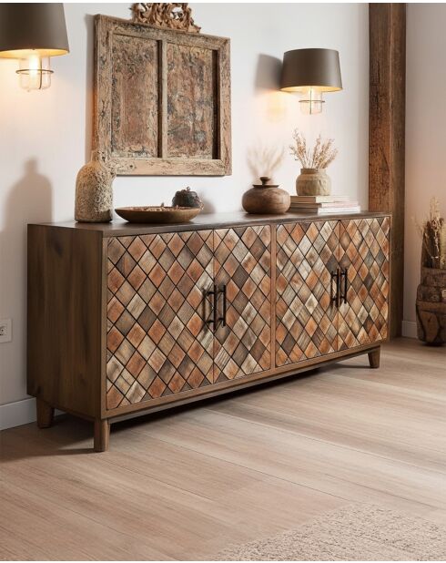 Argylle - Buffet bas en bois massif avec motif métal