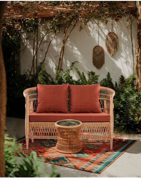 Lusso - Canapé de jardin 2 places en rotin, coussin amovible
