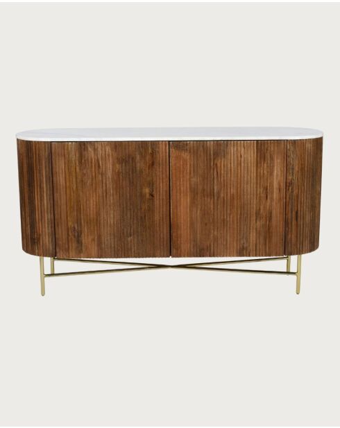 Céline - Enfilade en bois massif avec plateau en marbre blanc 145 cm