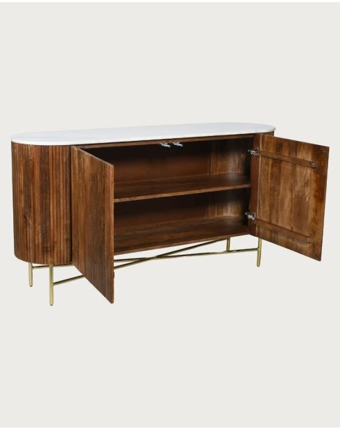 Céline - Enfilade en bois massif avec plateau en marbre blanc 145 cm