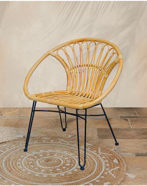 Naga - Fauteuil en rotin naturel et pieds métal