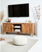 Havena - Meuble TV en bois massif d'acacia et marbre blanc