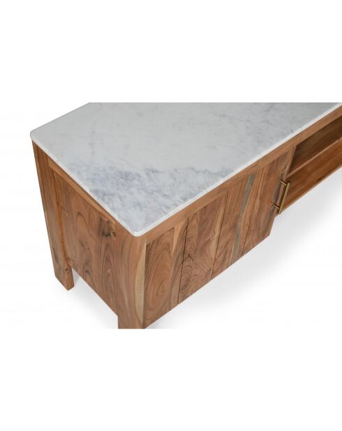 Havena - Meuble TV en bois massif d'acacia et marbre blanc