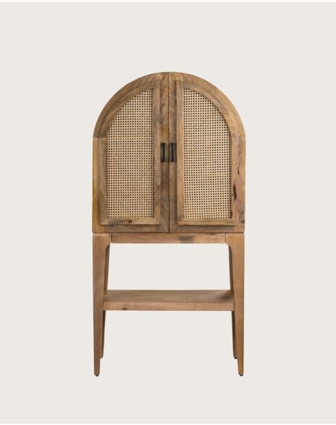 Wine Cabinet - Meuble bar en bois massif de manguier avec cannage naturel