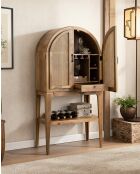 Wine Cabinet - Meuble bar en bois massif de manguier avec cannage naturel