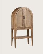 Wine Cabinet - Meuble bar en bois massif de manguier avec cannage naturel