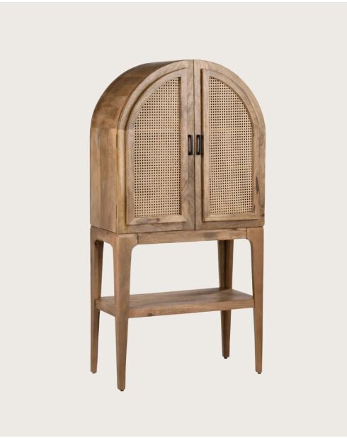 Wine Cabinet - Meuble bar en bois massif de manguier avec cannage naturel