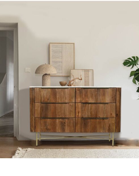 Céline - Commode en bois de manguier massif et marbre blanc 133 cm