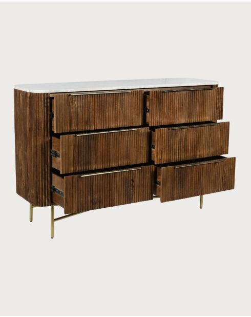 Céline - Commode en bois de manguier massif et marbre blanc 133 cm