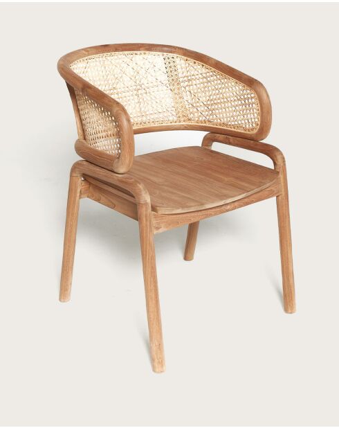 Moon - Chaise en teck massif et cannage rotin