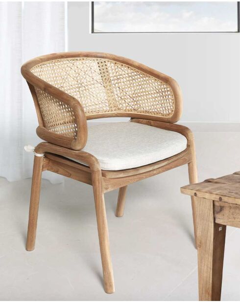 Moon - Chaise en teck massif et cannage rotin