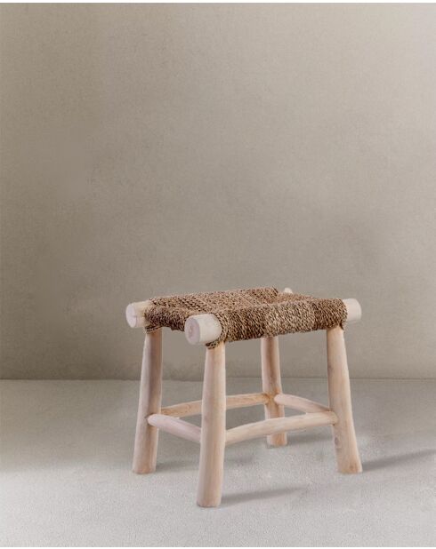 Matra - Tabouret en branche de teck et jacinthe d'eau