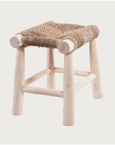 Matra - Tabouret en branche de teck et jacinthe d'eau