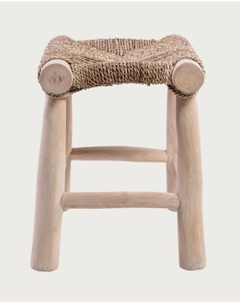 Matra - Tabouret en branche de teck et jacinthe d'eau