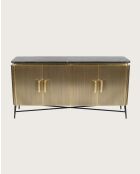 Glory - Grand buffet finition laiton vieilli avec plateau en marbre noir 160 cm