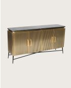 Glory - Grand buffet finition laiton vieilli avec plateau en marbre noir 160 cm