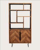 Kappa - Petite bibliothèque industrielle en teck maffis recyclé avec motif chevron 100 cm