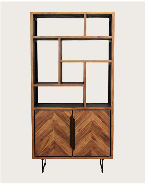 Kappa - Petite bibliothèque industrielle en teck maffis recyclé avec motif chevron 100 cm