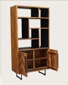 Kappa - Petite bibliothèque industrielle en teck maffis recyclé avec motif chevron 100 cm