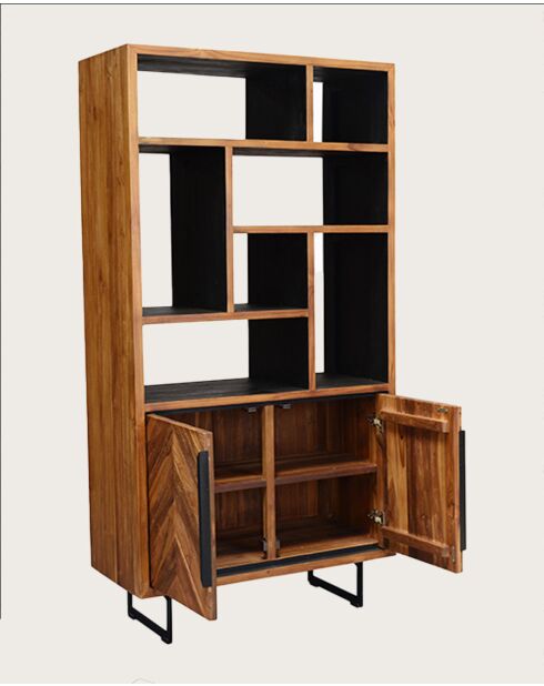 Kappa - Petite bibliothèque industrielle en teck maffis recyclé avec motif chevron 100 cm