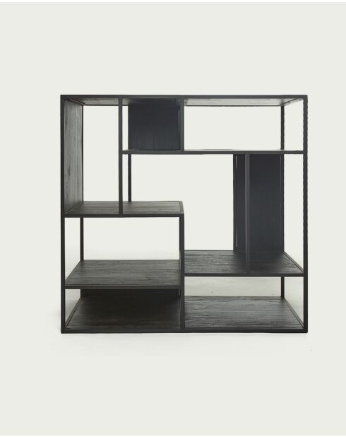 Como - Petite étagère industrielle en teck massif et métal noir