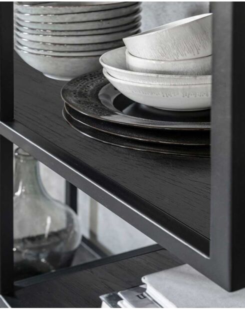 Como - Petite étagère industrielle en teck massif et métal noir