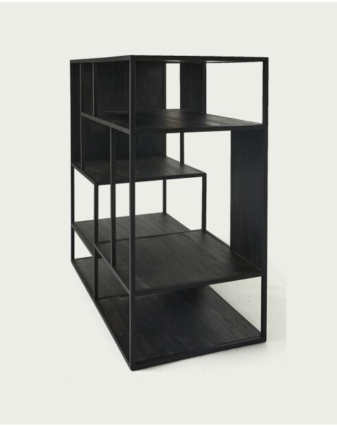 Como - Petite étagère industrielle en teck massif et métal noir