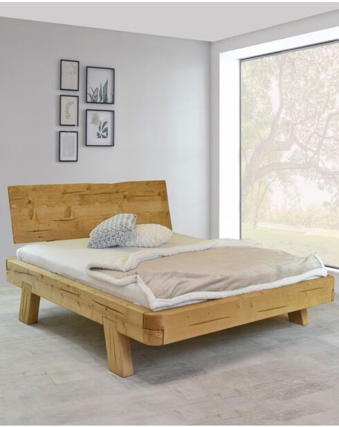 Nalia - Lit poutre en bois massif d'épicéa 180 CM
