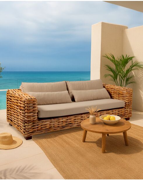 Weaverly - Canapé de jardin 3 places en rotin tressé