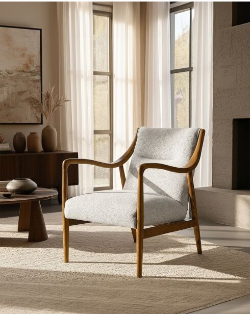 Ambre - Fauteuil en bois massif chêne et en lin