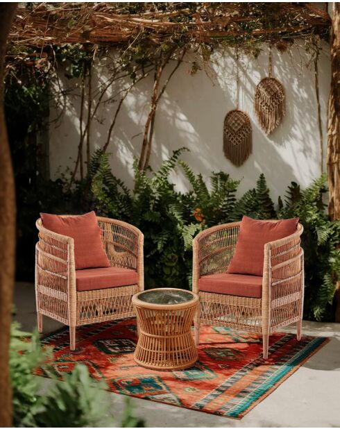 Lusso - Fauteuil de jardin en rotin, coussin amovible