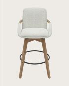 Saly - Chaise de bar en tissu bouclette et pieds en bois