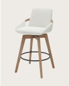 Saly - Chaise de bar en tissu bouclette et pieds en bois