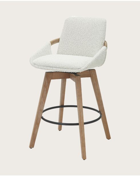 Saly - Chaise de bar en tissu bouclette et pieds en bois