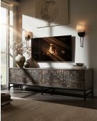 Hawaï - Meuble TV noir en manguier massif sculpté 160 cm