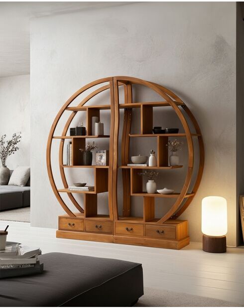Yin Yang - Bibliothèque en bois massif de teck