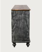 Lotus - Grand buffet noir cérusé en manguier massif sculpté 180 cm