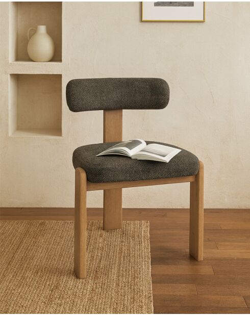 Elani - Chaise salle à manger en tissu gris piétement en bois blanchis