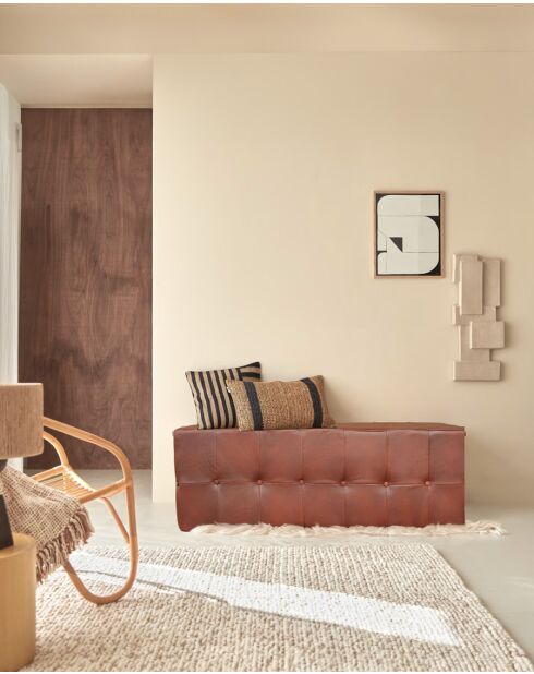 Palm - Banc rembourré en cuir marron capitonné