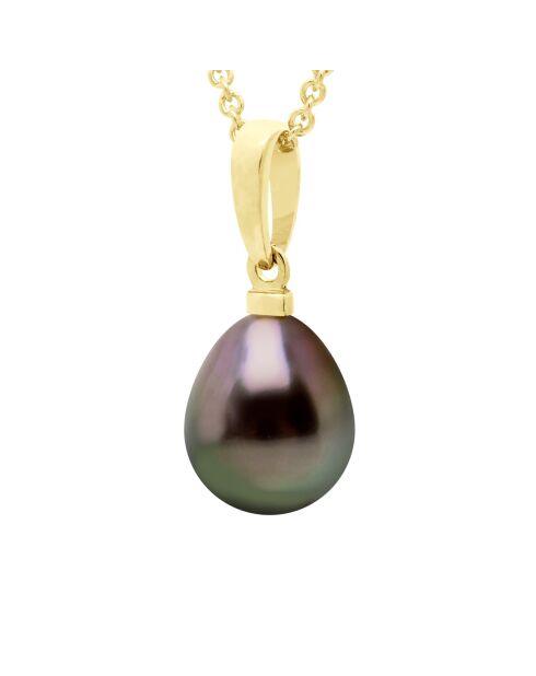 Pendentif en Vermeil Véritable Perle de Tahiti Poire 8-9 mm noire